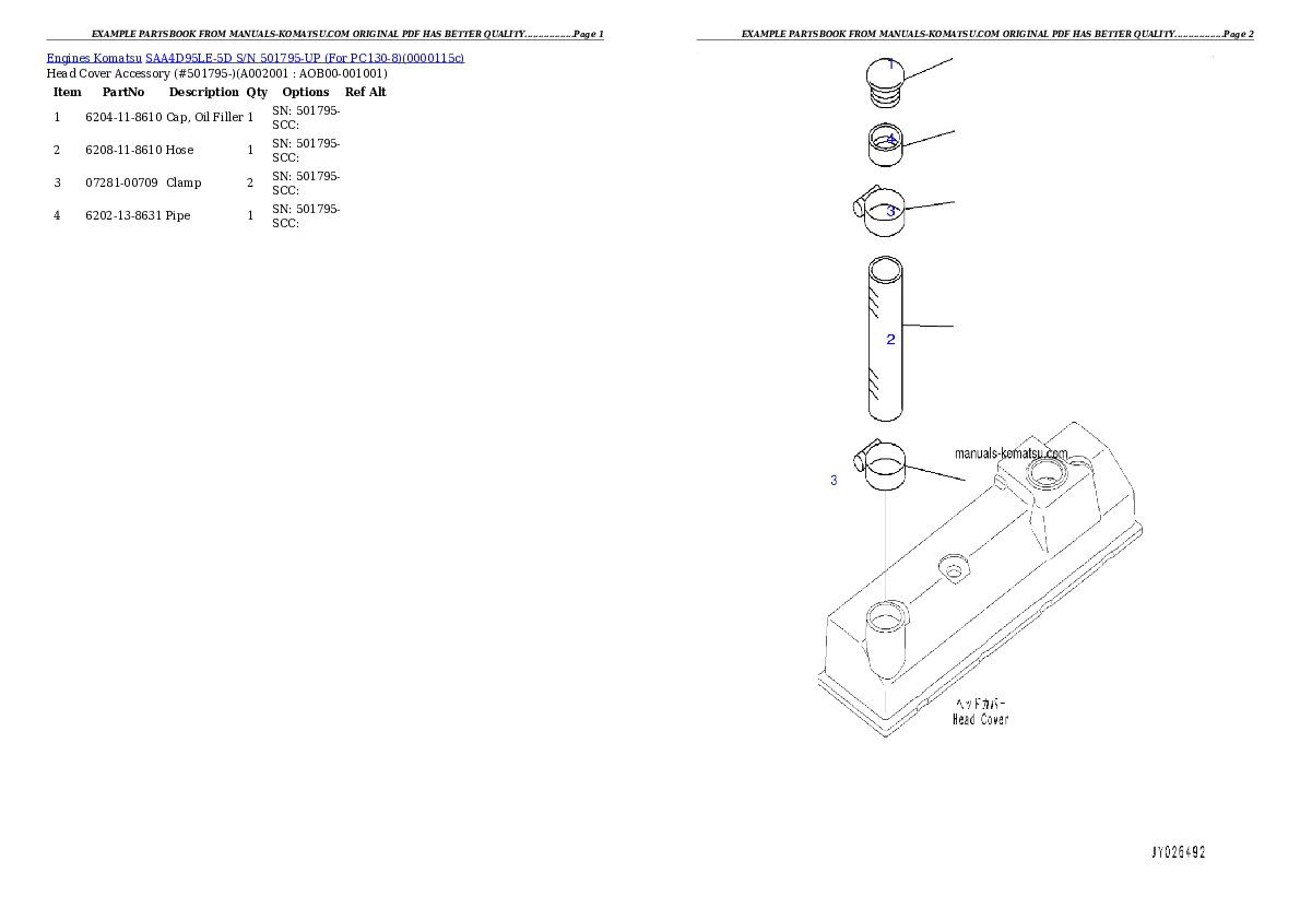 SAA4D95LE-5D S/N 501795-UP (For PC130-8) Partsbook