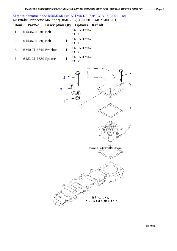 Protected: SAA4D95LE-5D S/N 501795-UP (For PC130-8) Partsbook
