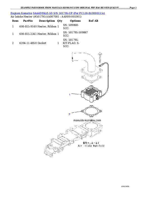 Protected: SAA4D95LE-5D S/N 501795-UP (For PC130-8) Partsbook