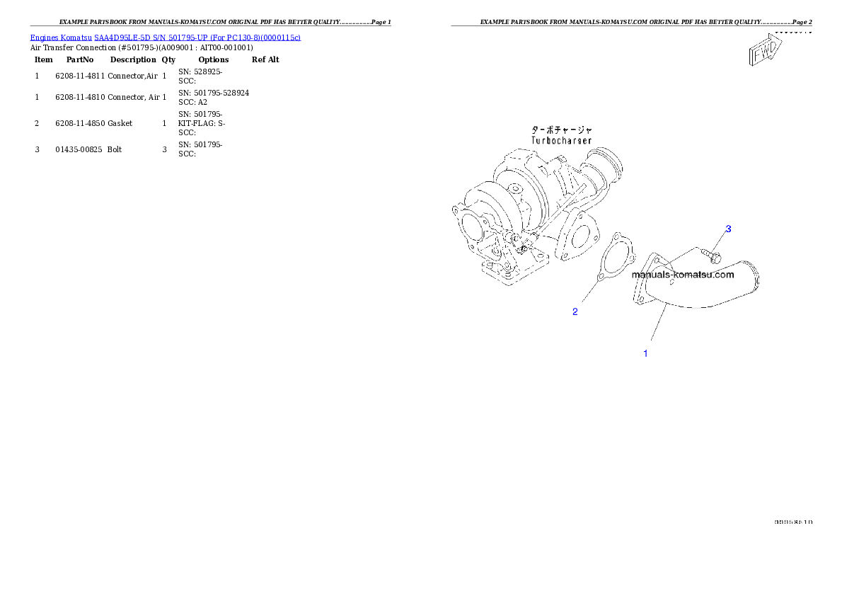 Protected: SAA4D95LE-5D S/N 501795-UP (For PC130-8) Partsbook