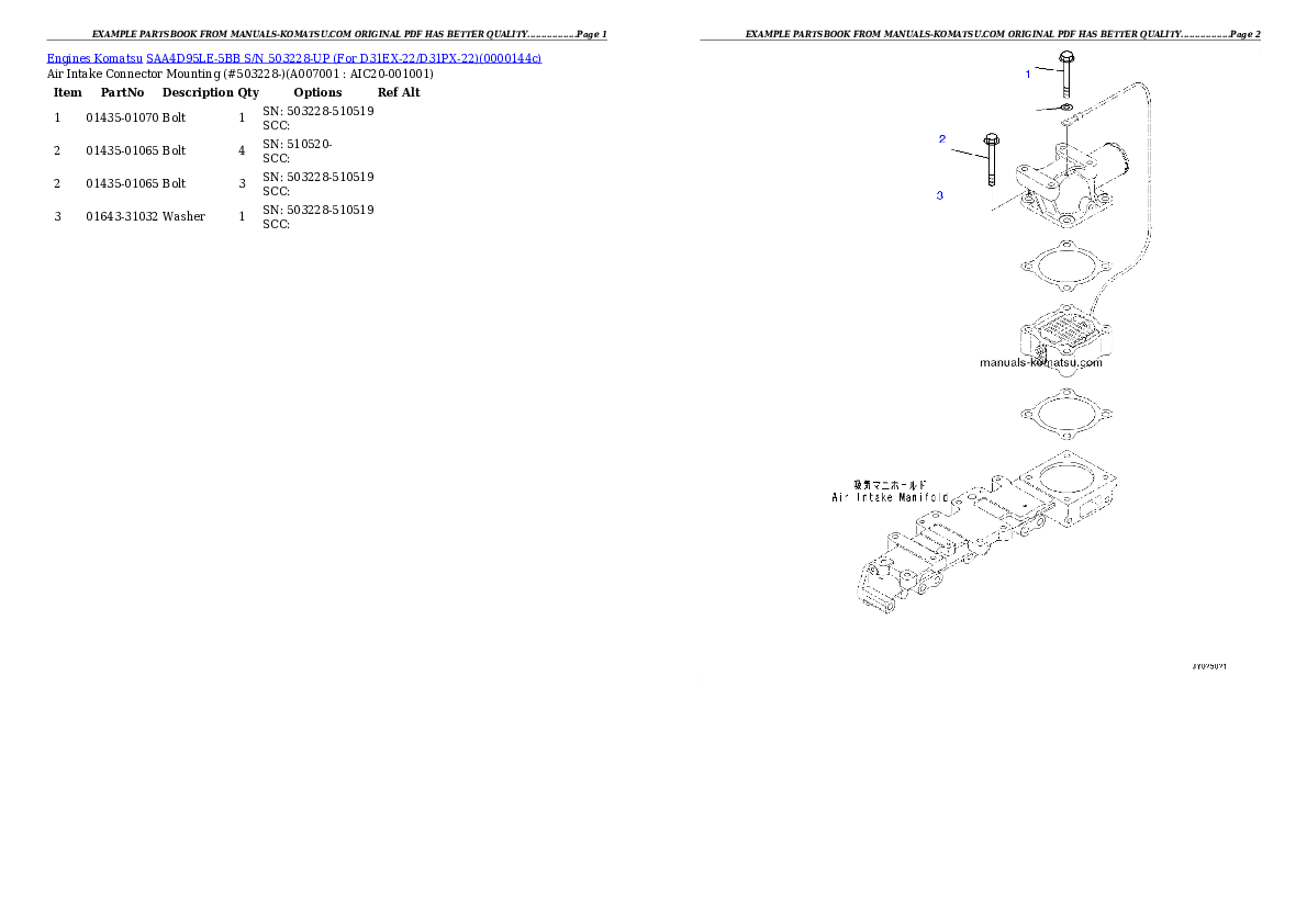 Protected: SAA4D95LE-5BB S/N 503228-UP (For D31EX-22/D31PX-22) Partsbook