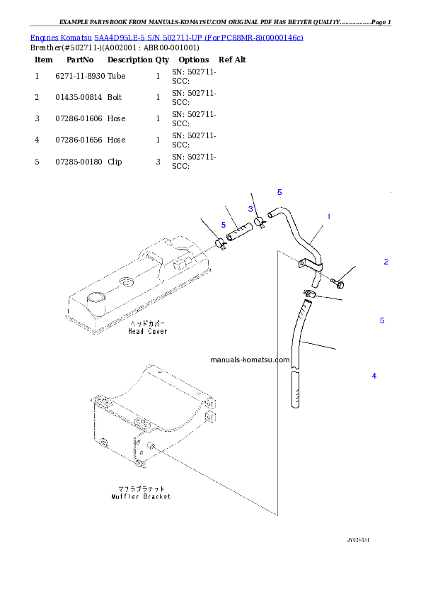 SAA4D95LE-5E S/N 502711-UP (For PC88MR-8) Partsbook