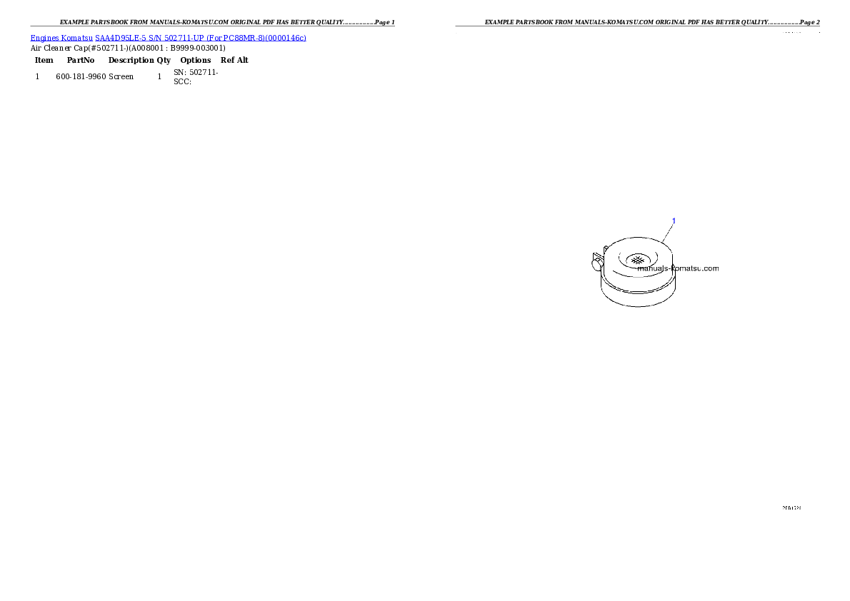 Protected: SAA4D95LE-5 S/N 502711-UP (For PC88MR-8) Partsbook