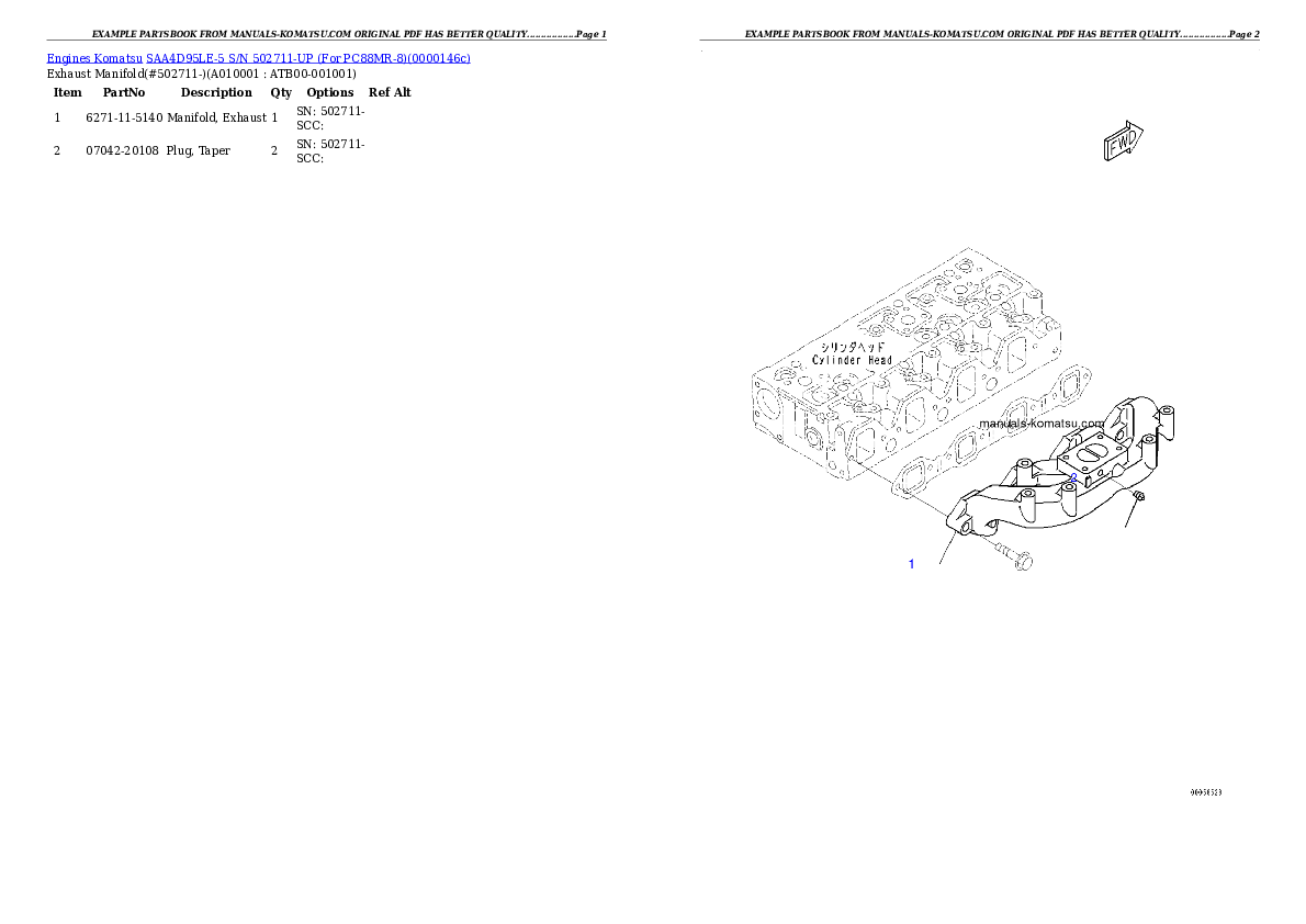 Protected: SAA4D95LE-5 S/N 502711-UP (For PC88MR-8) Partsbook