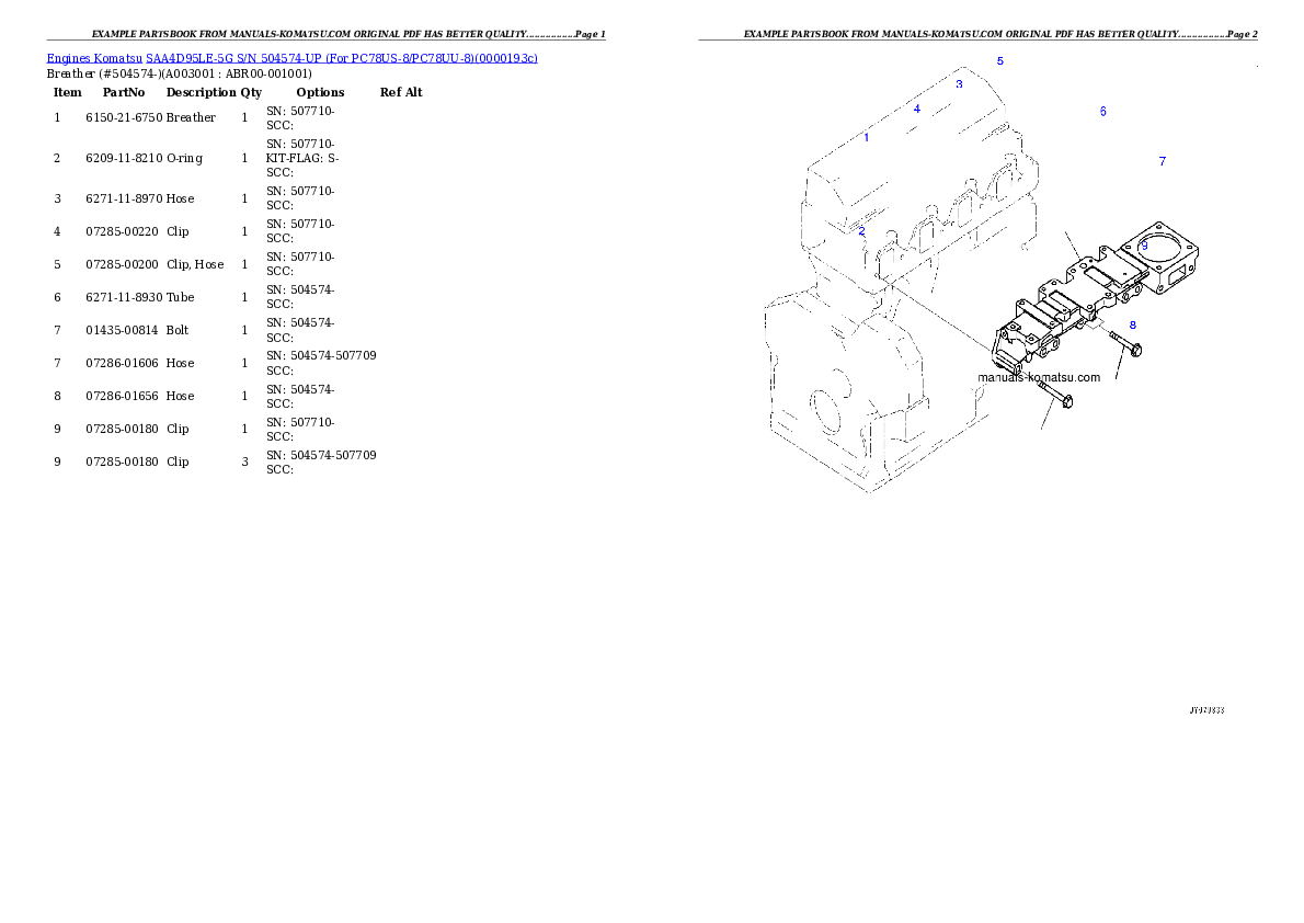 SAA4D95LE-5G S/N 504574-UP (For PC78US-8/PC78UU-8) Partsbook