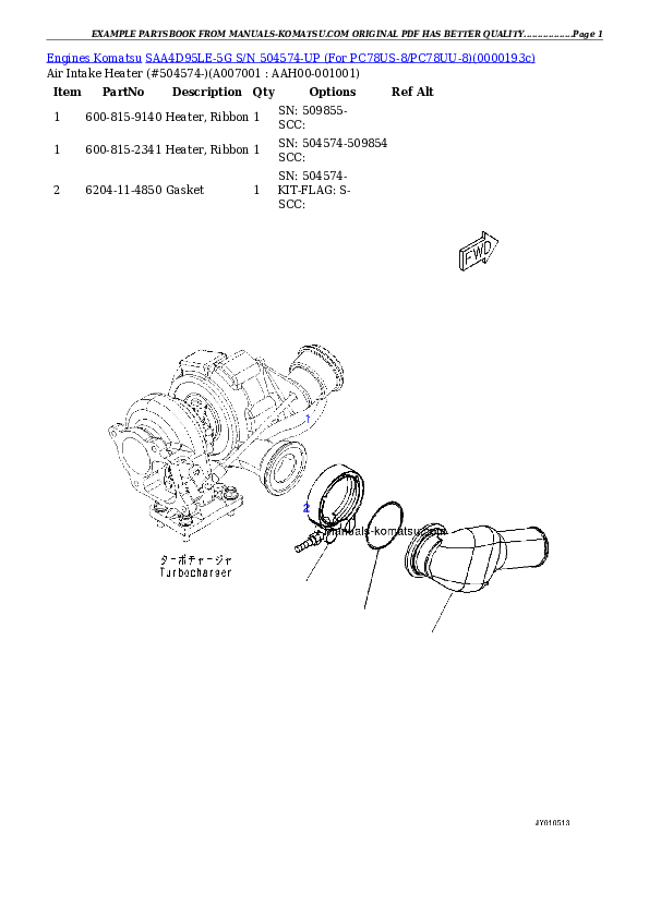 Protected: SAA4D95LE-5G S/N 504574-UP (For PC78US-8/PC78UU-8) Partsbook