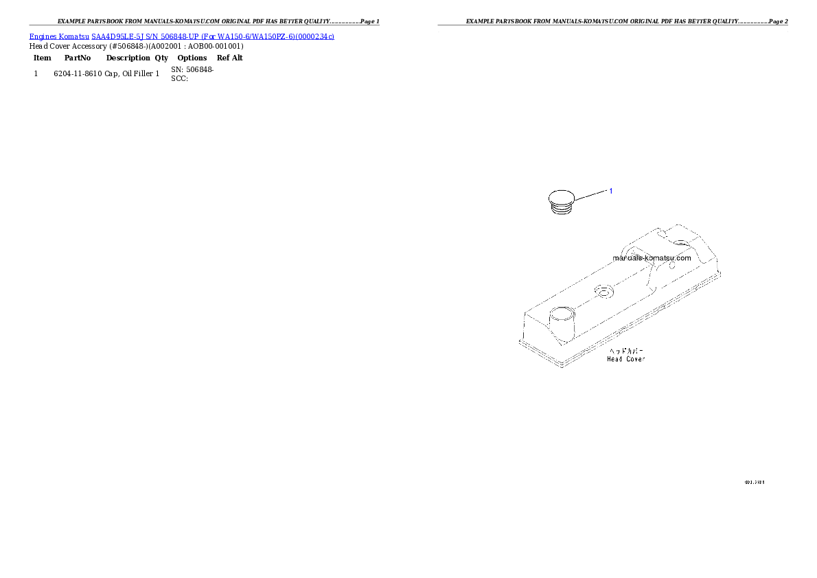 SAA4D95LE-5J S/N 506848-UP (For WA150-6/WA150PZ-6) Partsbook