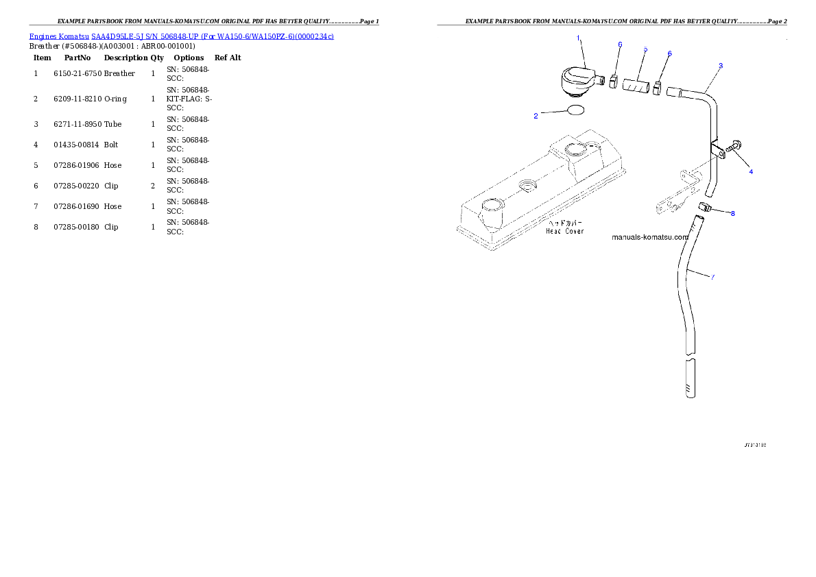 SAA4D95LE-5J S/N 506848-UP (For WA150-6/WA150PZ-6) Partsbook