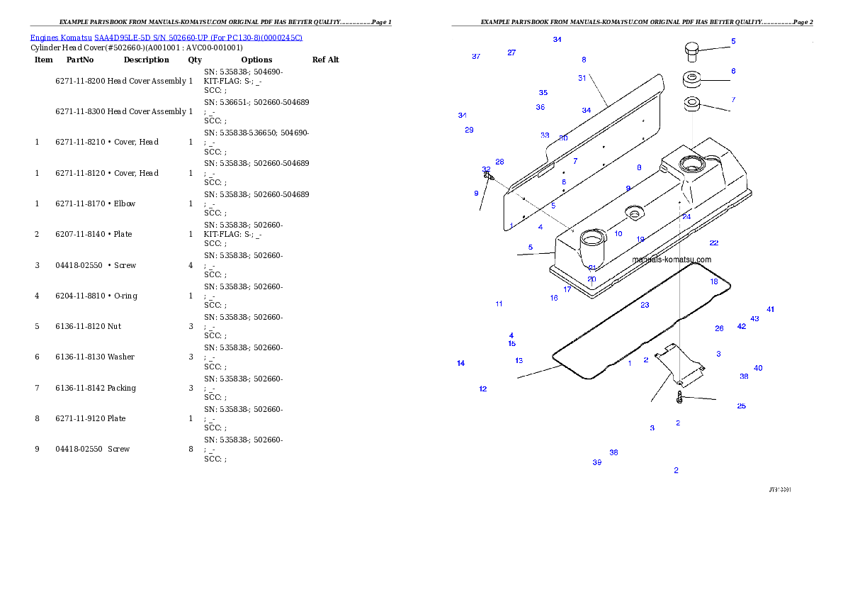 SAA4D95LE-5D S/N 502660-UP (For PC130-8) Partsbook