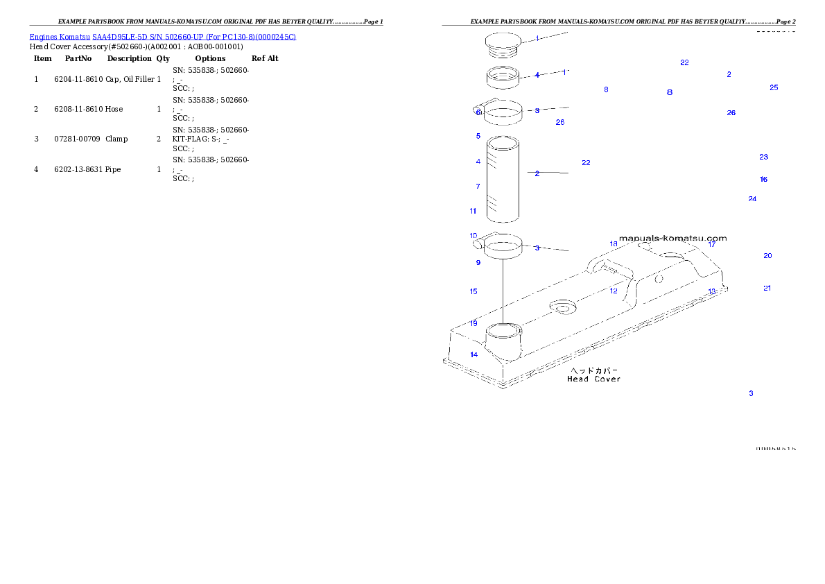 Protected: SAA4D95LE-5D S/N 502660-UP (For PC130-8) Partsbook