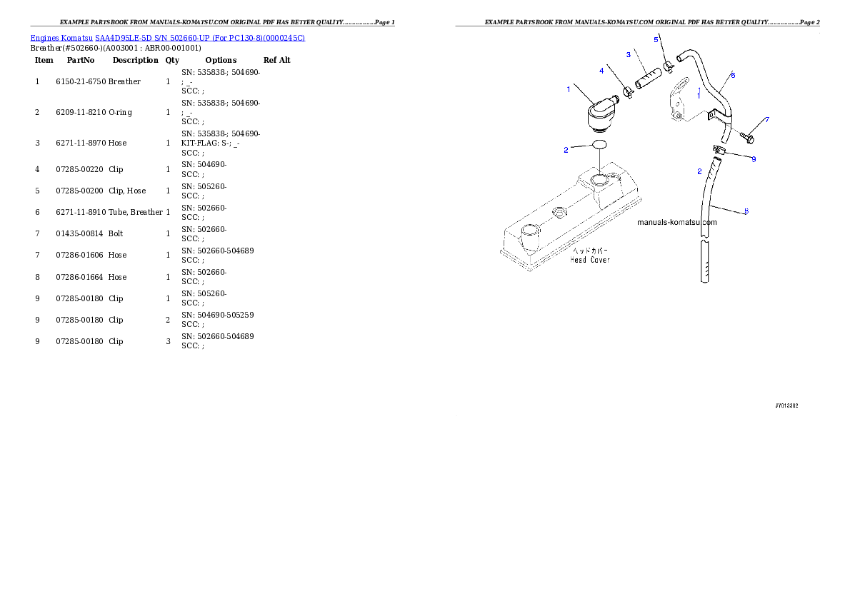 Protected: SAA4D95LE-5D S/N 502660-UP (For PC130-8) Partsbook