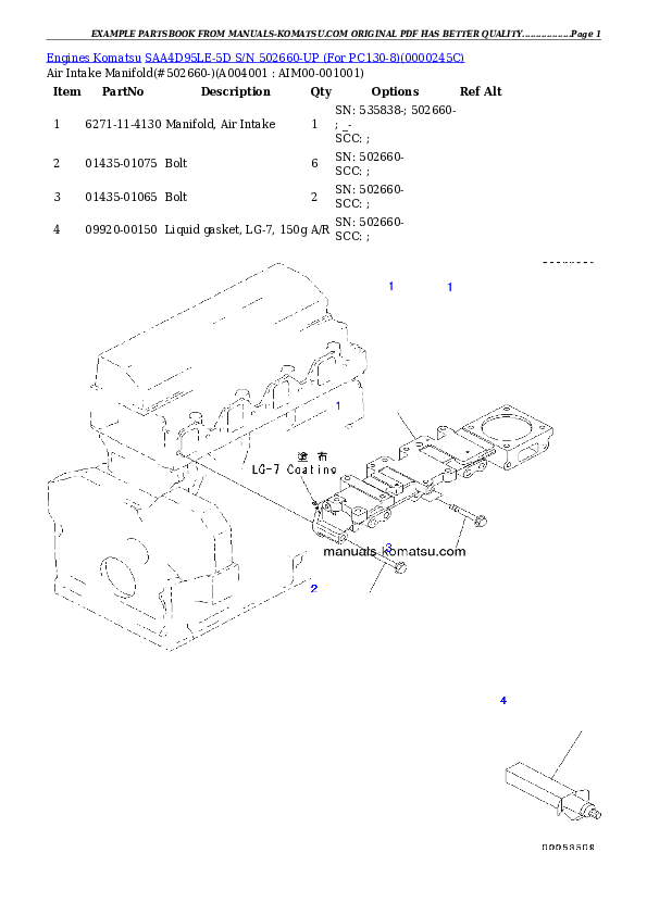 Protected: SAA4D95LE-5D S/N 502660-UP (For PC130-8) Partsbook