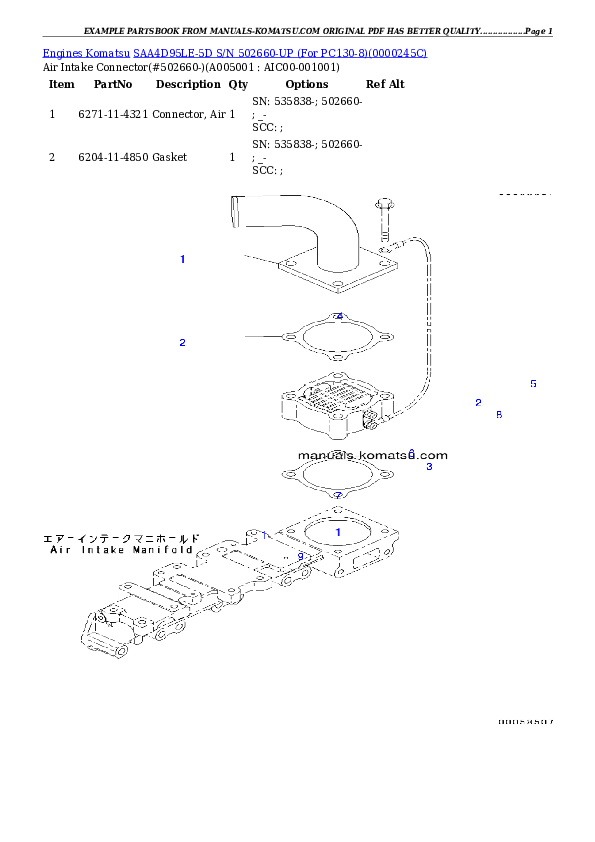 Protected: SAA4D95LE-5D S/N 502660-UP (For PC130-8) Partsbook