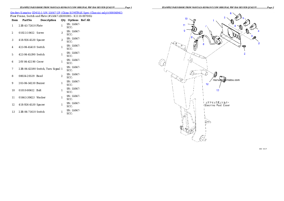 Protected: GD655-5 S/N 55047-UP (China KOMTRAX Spec (Chassisi only)) Partsbook