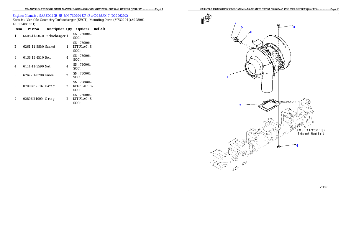 Protected: SAA6D140E-6B S/N 730004-UP (For D155AX-7) Partsbook