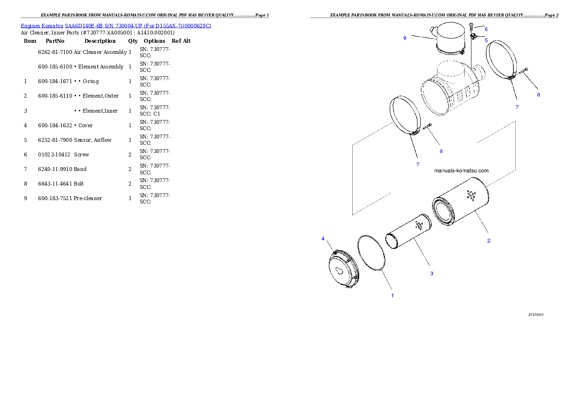 Protected: SAA6D140E-6B S/N 730004-UP (For D155AX-7) Partsbook