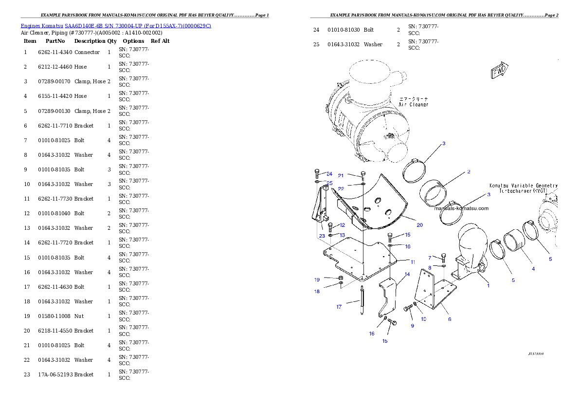 Protected: SAA6D140E-6B S/N 730004-UP (For D155AX-7) Partsbook