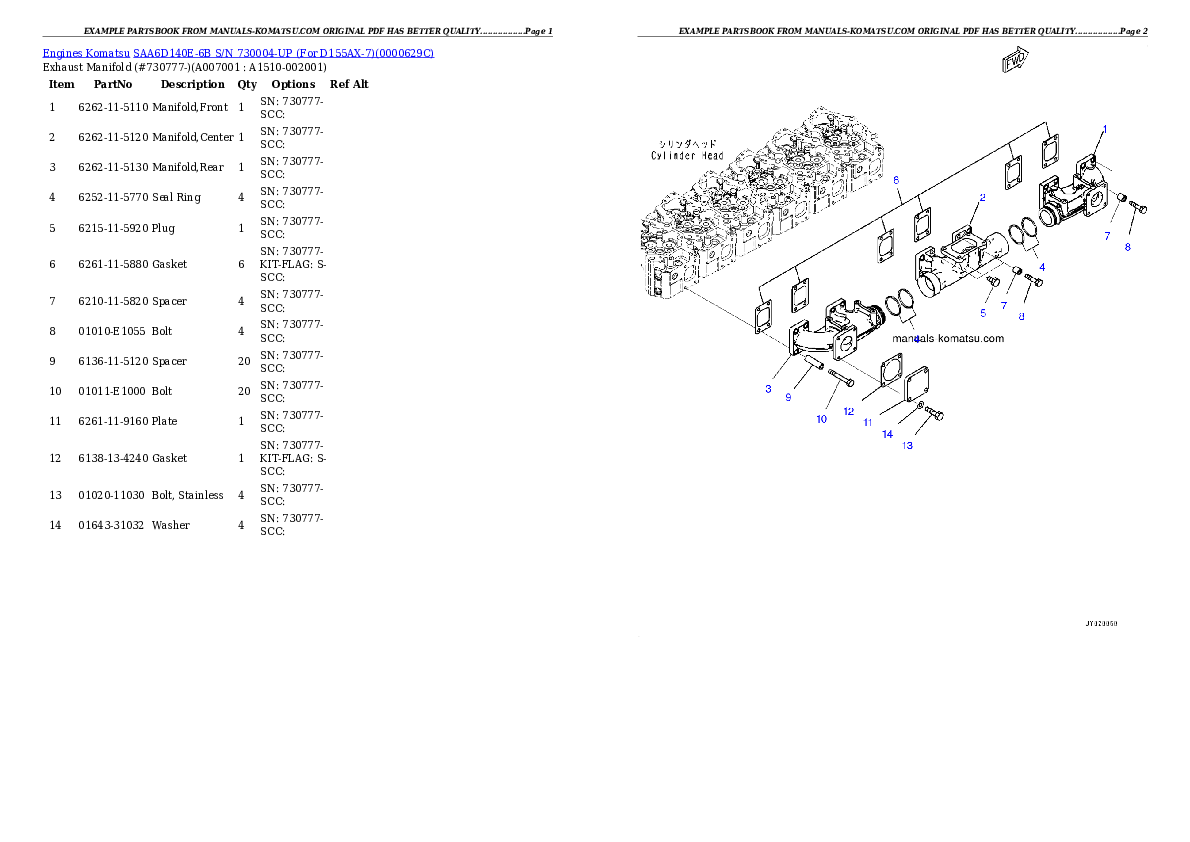 Protected: SAA6D140E-6B S/N 730004-UP (For D155AX-7) Partsbook