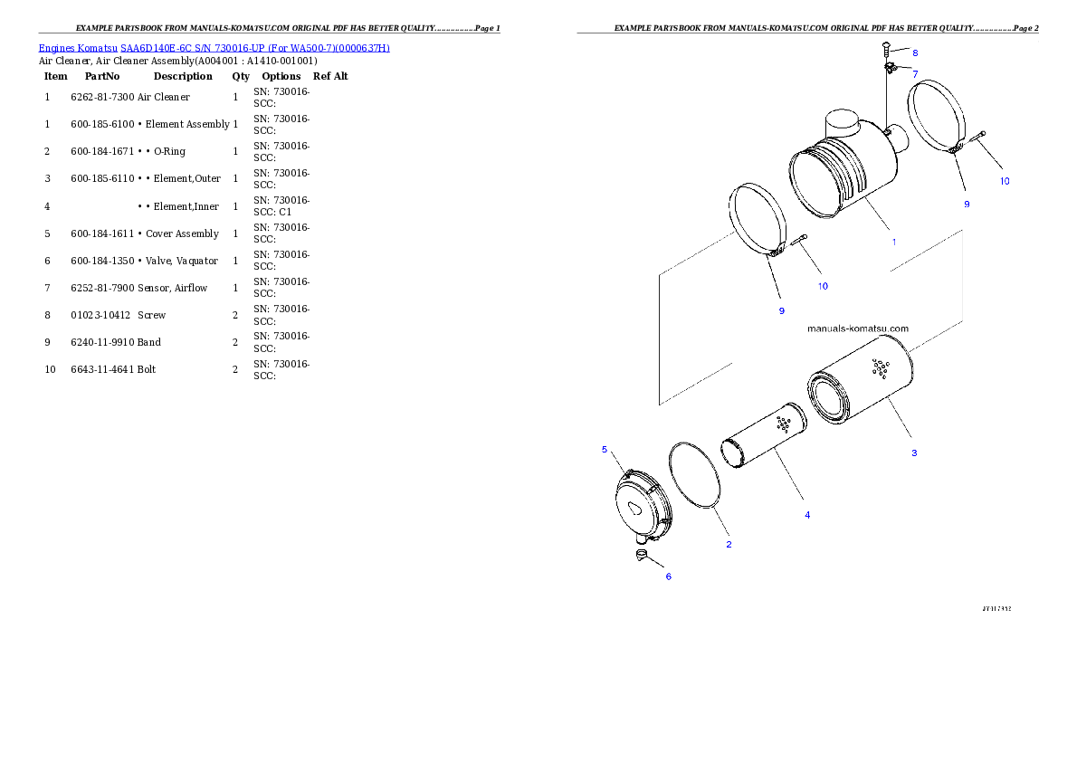 Protected: SAA6D140E-6C S/N 730016-UP (For WA500-7) Partsbook