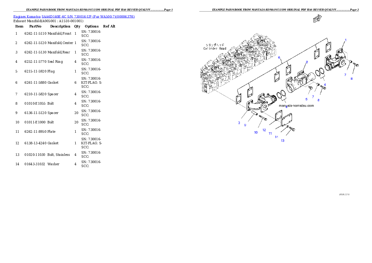 Protected: SAA6D140E-6C S/N 730016-UP (For WA500-7) Partsbook