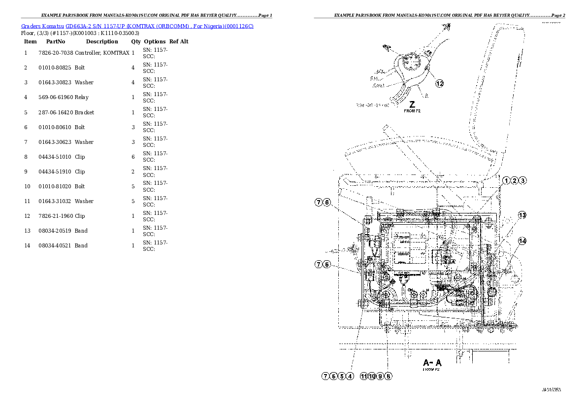 Protected: GD663A-2 S/N 1157-UP (KOMTRAX (ORBCOMM) , For Nigeria) Partsbook