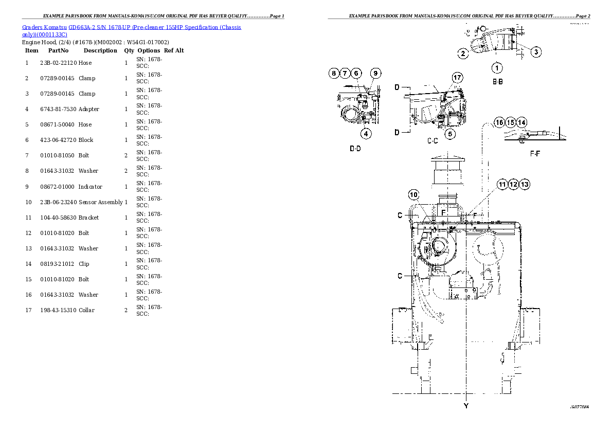 Protected: GD663A-2 S/N 1678-UP (Pre-cleaner 155HP Specification (Chassis only)) Partsbook