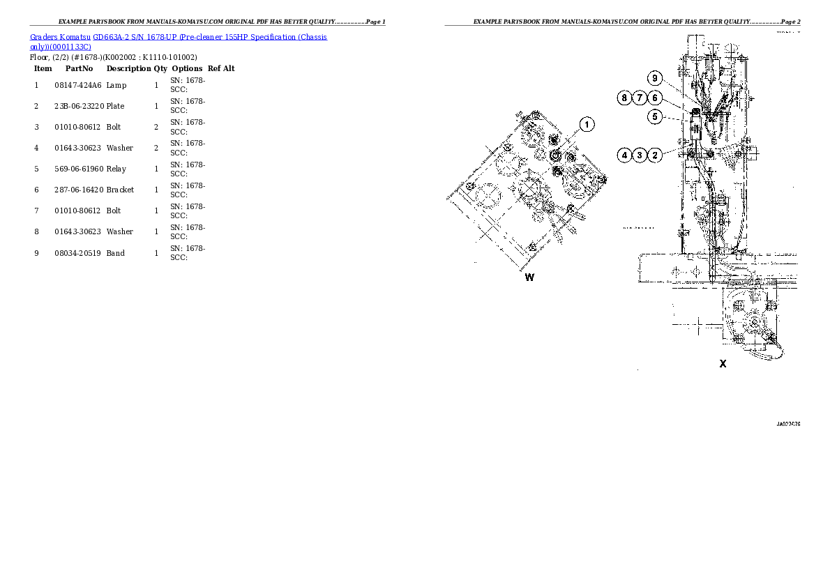 Protected: GD663A-2 S/N 1678-UP (Pre-cleaner 155HP Specification (Chassis only)) Partsbook
