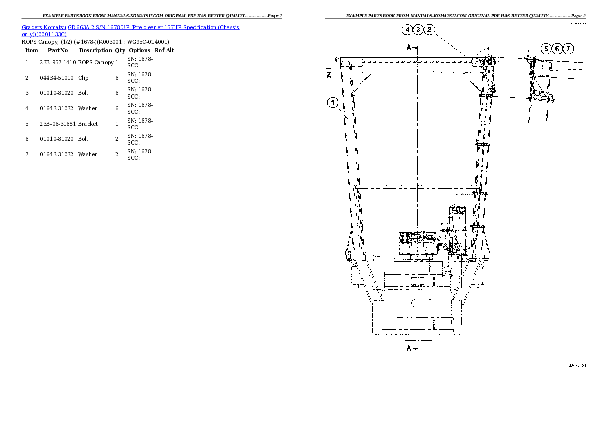 Protected: GD663A-2 S/N 1678-UP (Pre-cleaner 155HP Specification (Chassis only)) Partsbook