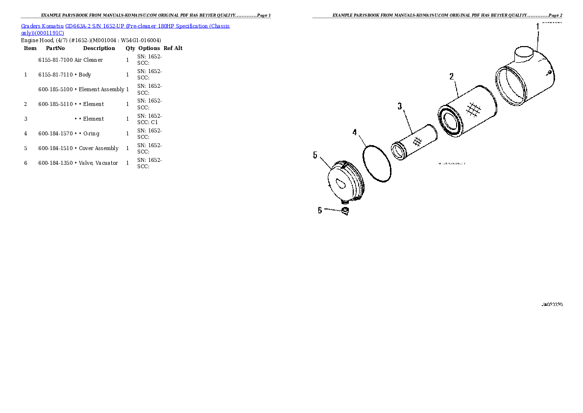 Protected: GD663A-2 S/N 1652-UP (Pre-cleaner 180HP Specification (Chassis only)) Partsbook