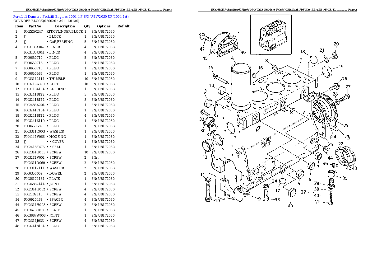 1004-4-F S/N U8172030-UP Partsbook