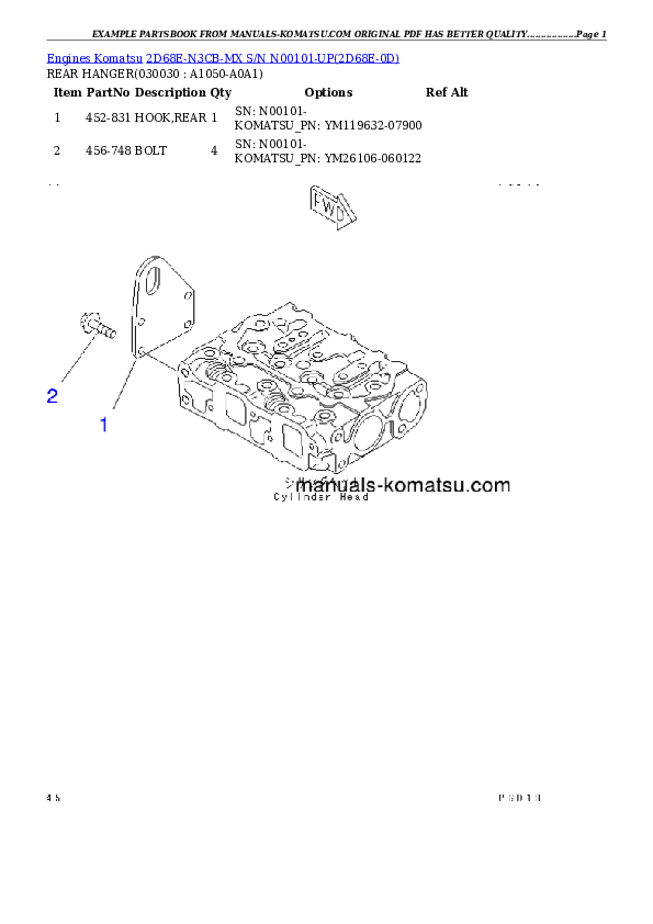 2D68E-N3CB-MX S/N N00101-UP Partsbook