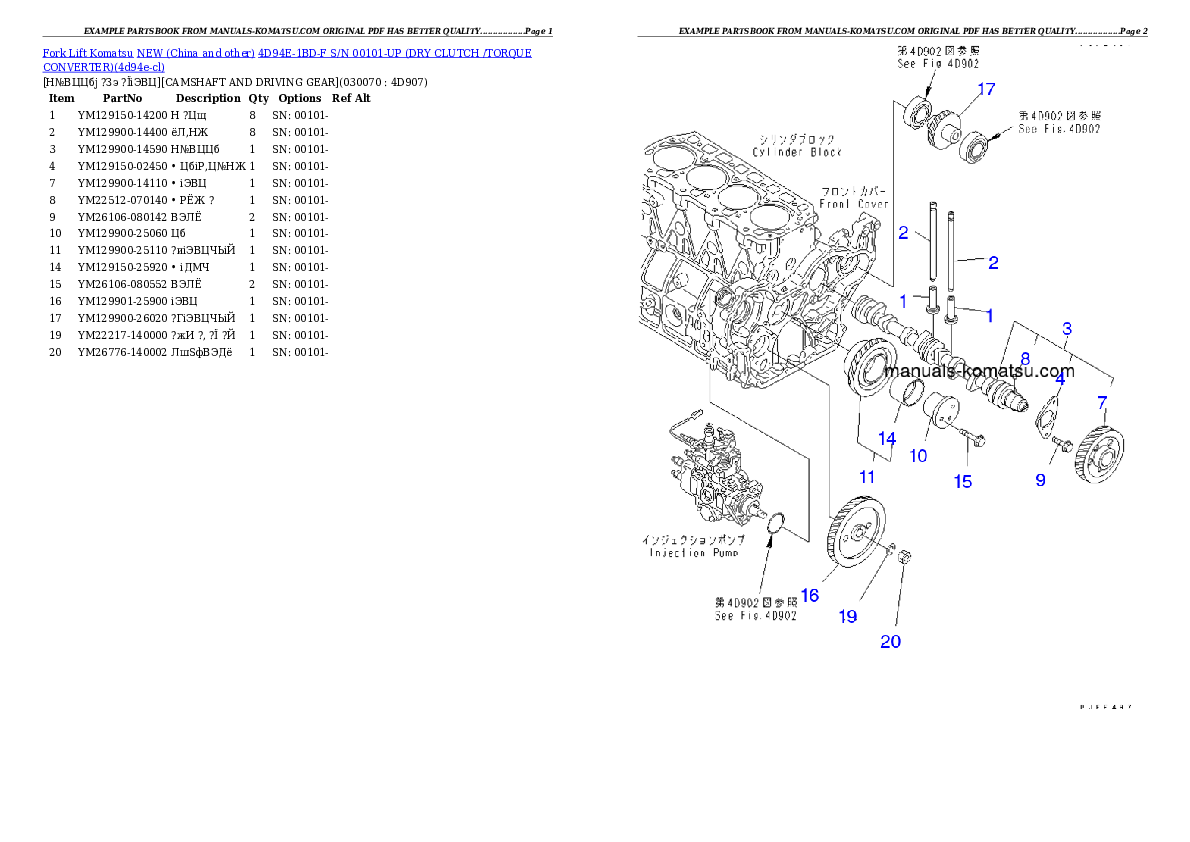 Protected: 4D94E-1BD-F S/N 00101-UP (DRY CLUTCH /TORQUE CONVERTER) Partsbook