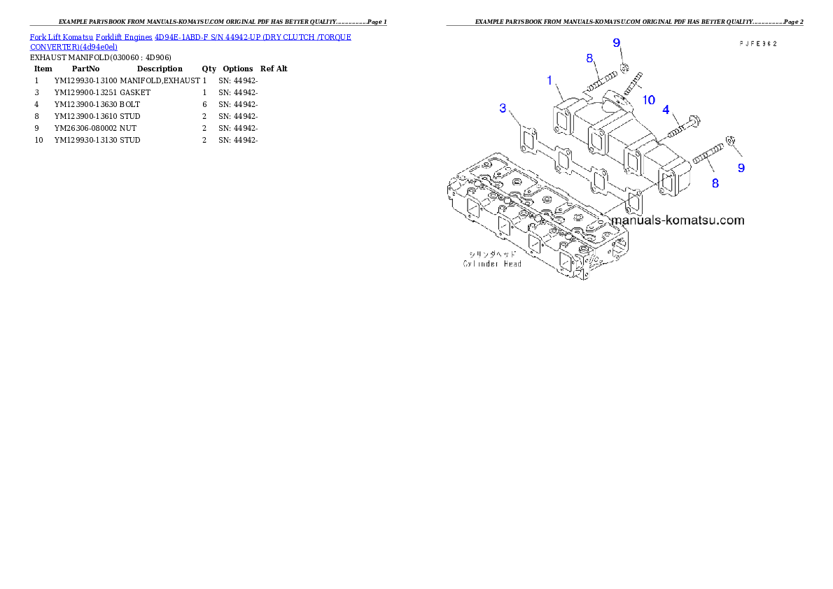 Protected: 4D94E-1ABD-F S/N 44942-UP (DRY CLUTCH /TORQUE CONVERTER) Partsbook