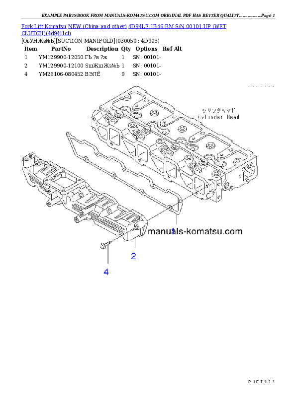 Protected: 4D94LE-1B46-BM S/N 00101-UP (WET CLUTCH) Partsbook