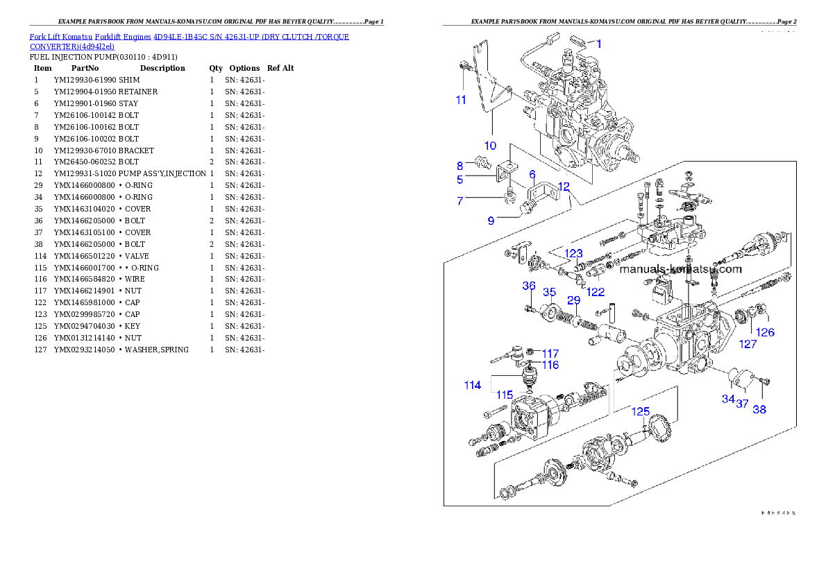 Protected: 4D94LE-1B45C S/N 42631-UP (DRY CLUTCH /TORQUE CONVERTER) Partsbook