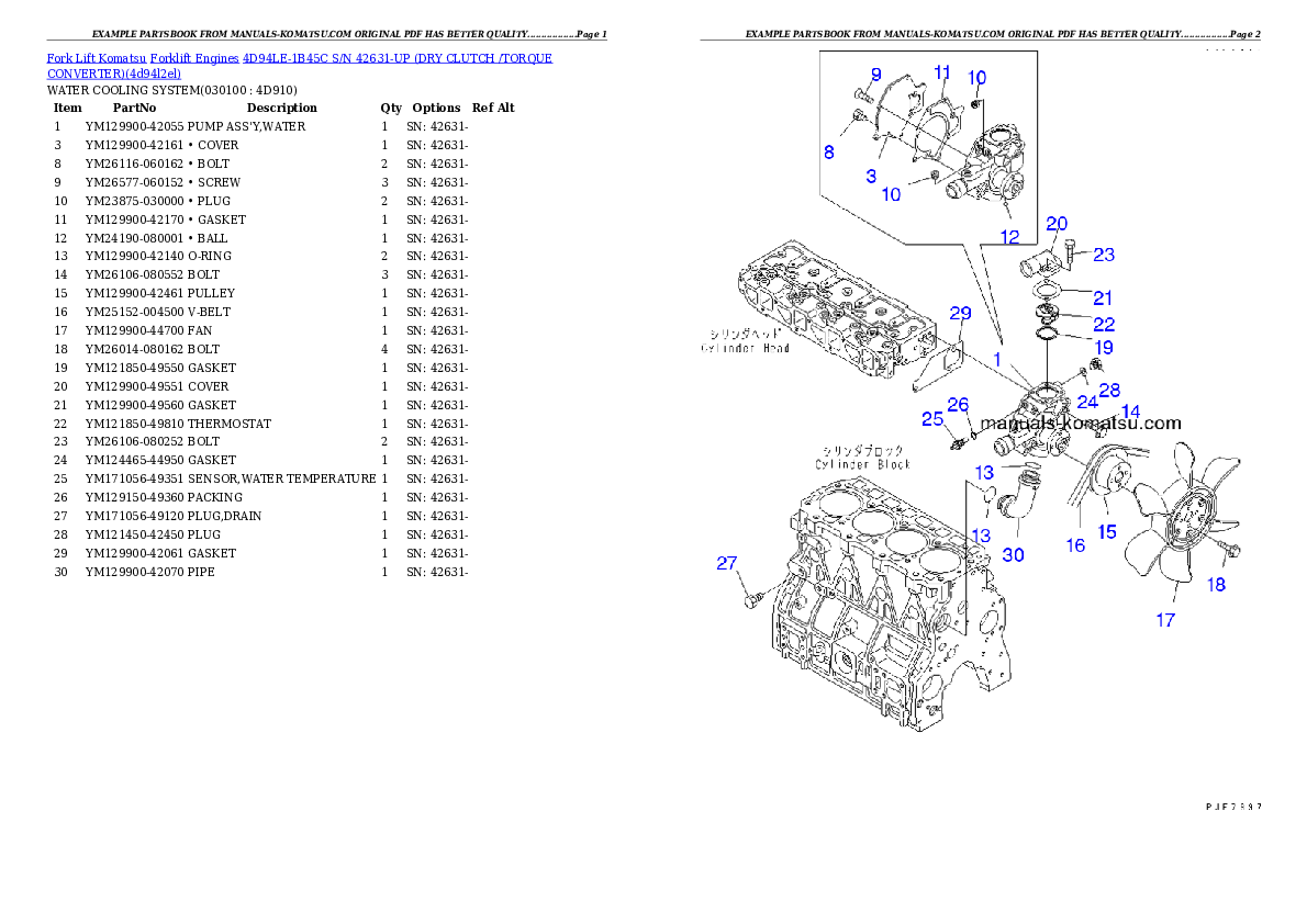 Protected: 4D94LE-1B45C S/N 42631-UP (DRY CLUTCH /TORQUE CONVERTER) Partsbook