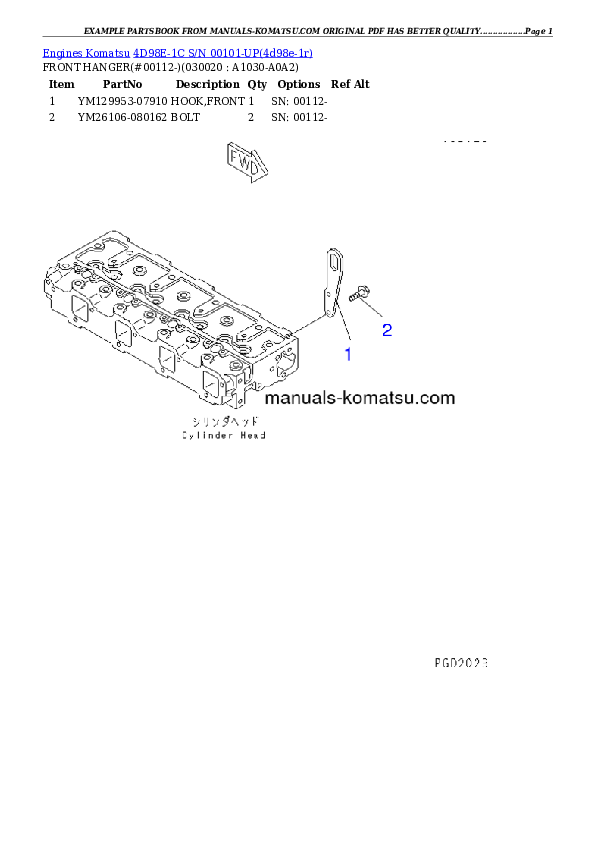 4D98E-1C S/N 00101-UP Partsbook