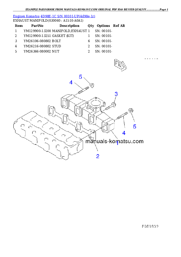 Protected: 4D98E-1C S/N 00101-UP Partsbook