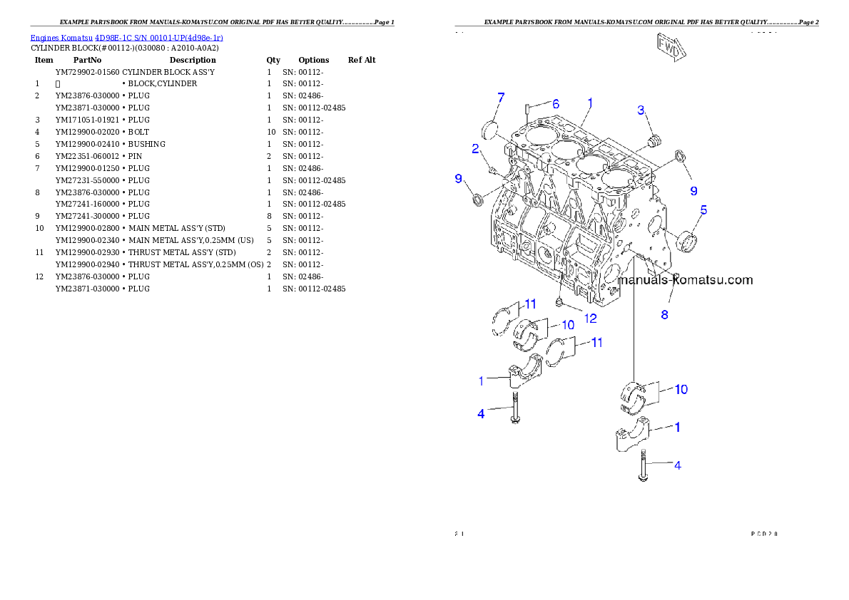 Protected: 4D98E-1C S/N 00101-UP Partsbook