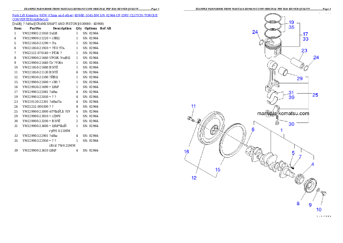 Protected: 4D98E-1G45-BM S/N 02964-UP (DRY CLUTCH /TORQUE CONVERTER) Partsbook