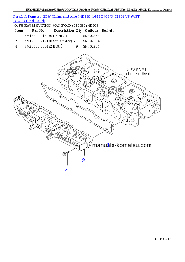 Protected: 4D98E-1G46-BM S/N 02964-UP (WET CLUTCH) Partsbook