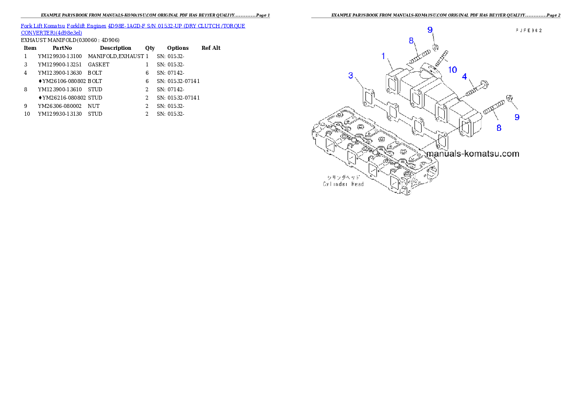 Protected: 4D98E-1AGD-F S/N 01532-UP (DRY CLUTCH /TORQUE CONVERTER) Partsbook