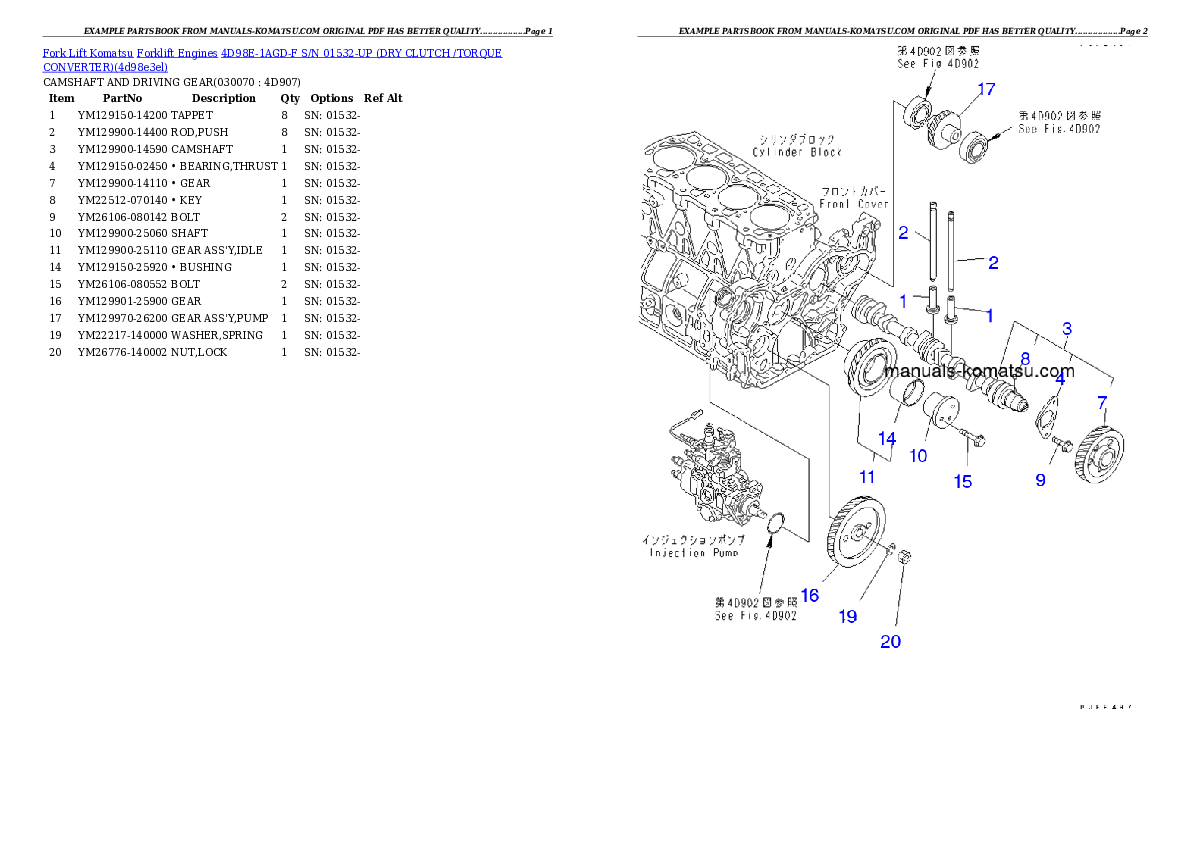 Protected: 4D98E-1AGD-F S/N 01532-UP (DRY CLUTCH /TORQUE CONVERTER) Partsbook
