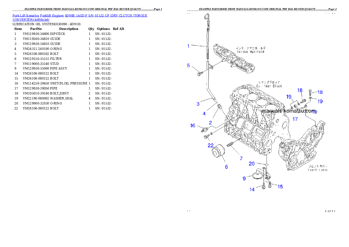 Protected: 4D98E-1AGD-F S/N 01532-UP (DRY CLUTCH /TORQUE CONVERTER) Partsbook