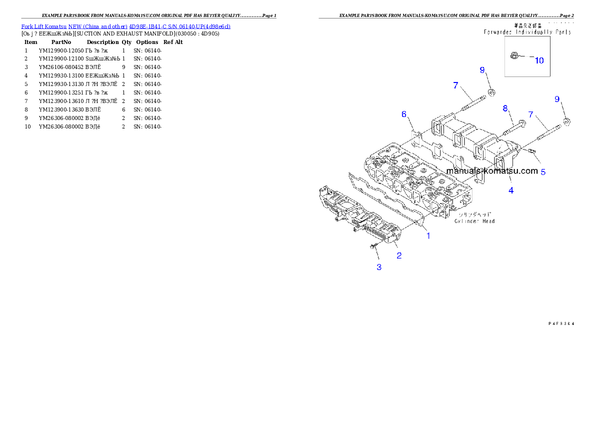 Protected: 4D98E-1B41-C S/N 06140-UP Partsbook