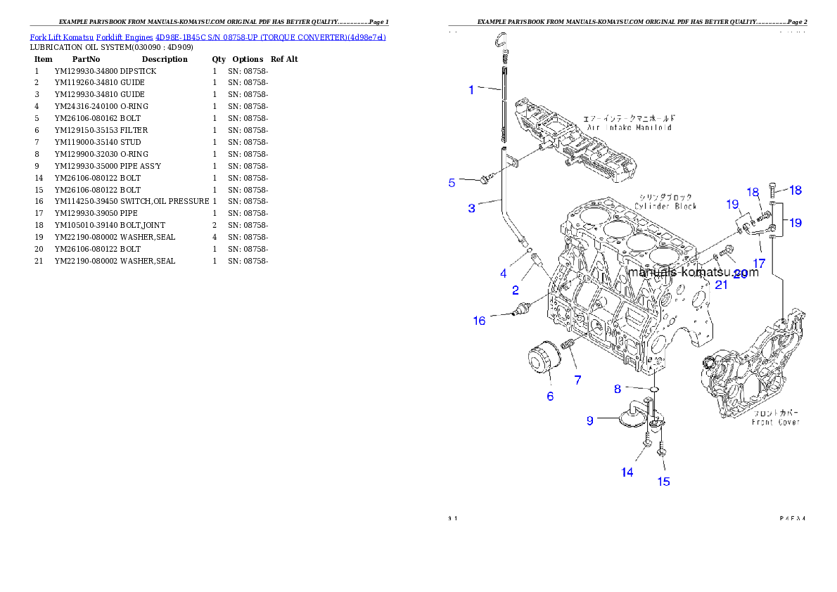 Protected: 4D98E-1B45C S/N 08758-UP （ﾄﾙｸｺﾝﾊﾞｰﾀ） Partsbook