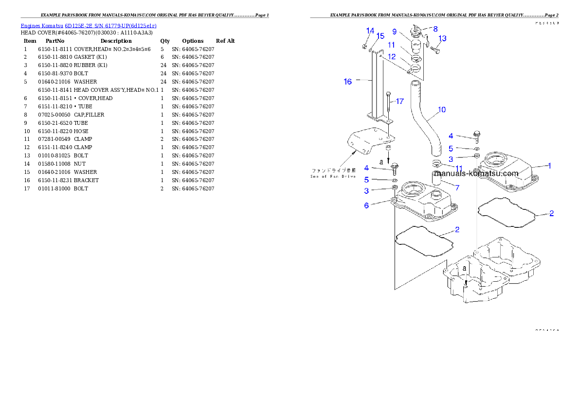 6D125E-2E S/N 61779-UP Partsbook