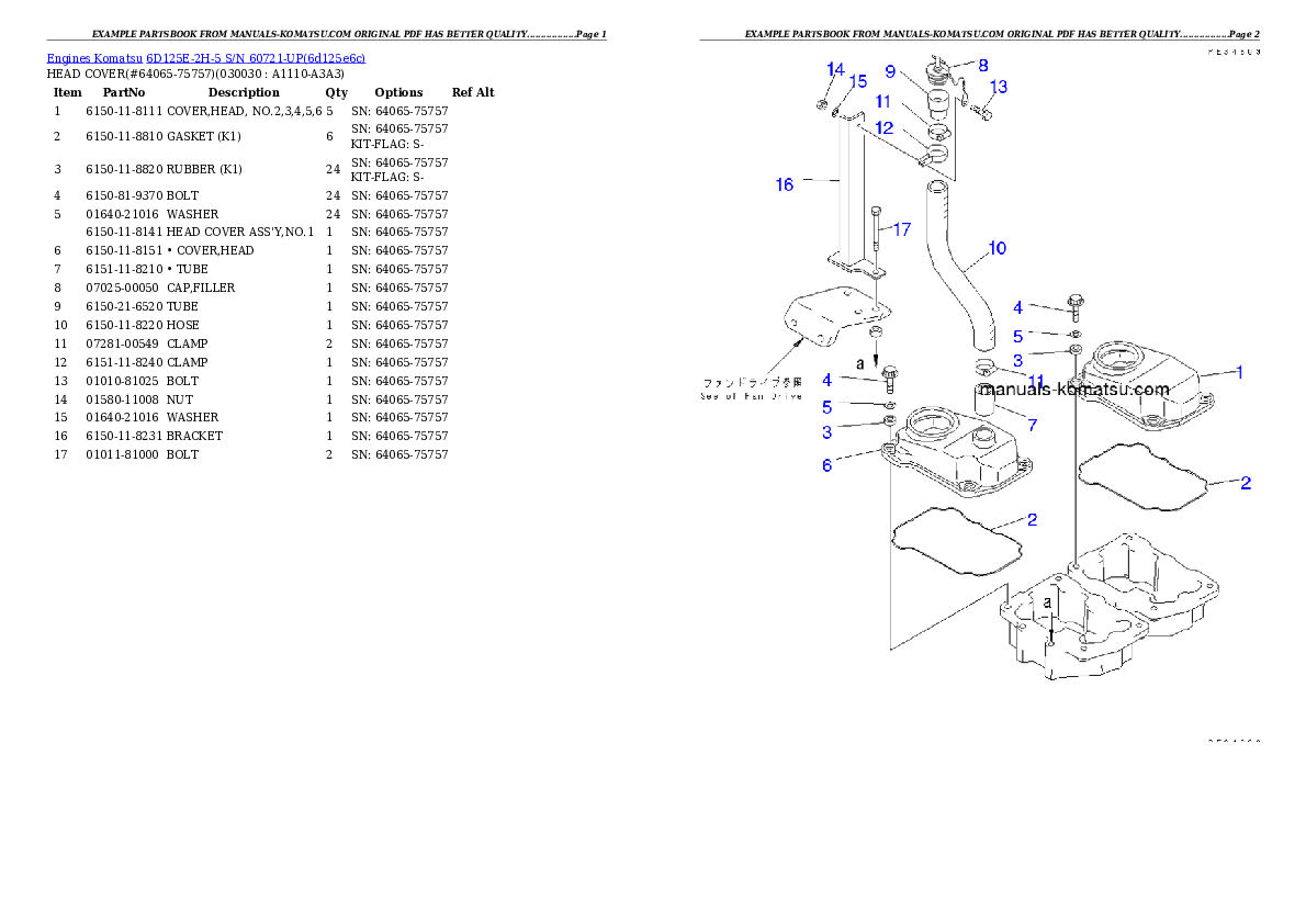6D125E-2H-5 S/N 60721-UP Partsbook