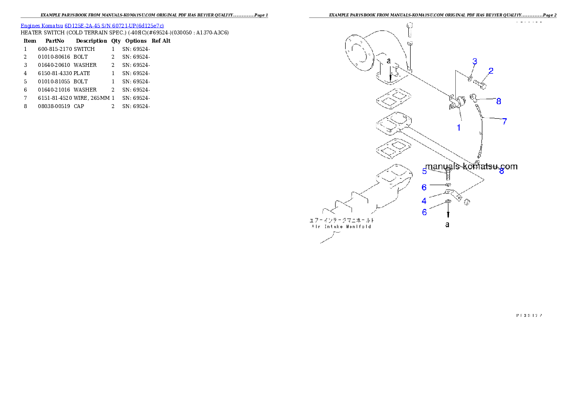 Protected: 6D125E-2A-45 S/N 60721-UP Partsbook