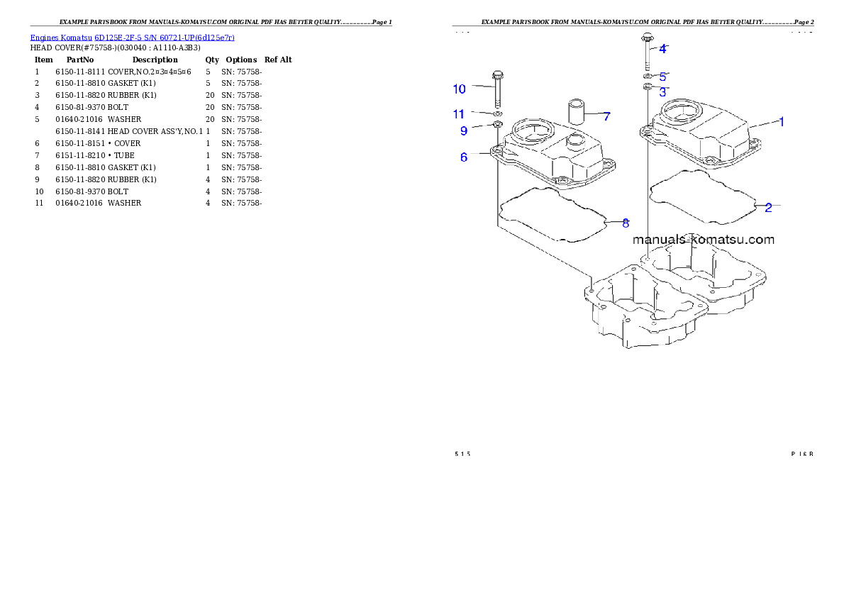 6D125E-2F-5 S/N 60721-UP Partsbook